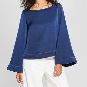 Long Wide Sleeve Square Neck Blouse